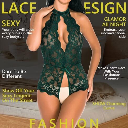 Women Sexy Deep V Lingerie Lace Teddy Lingerie One Piece Babydoll Bodysuit in Saudi Arabia