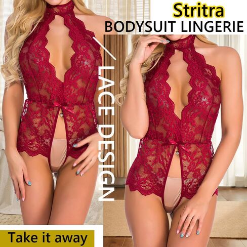 Women Sexy Deep V Lingerie Lace Teddy Lingerie One Piece Babydoll Bodysuit in Saudi Arabia