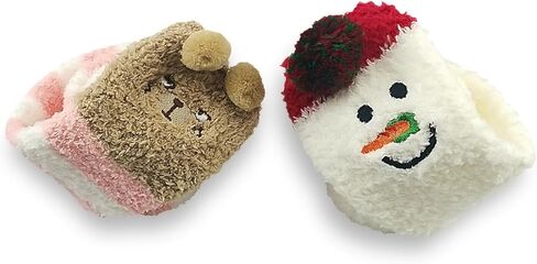 Cute Animal Coral Fleece Winter Warm Soft Thigh High Long Striped Socks 2 Pairs (Pink Piggy & Red Bear) in Saudi Arabia