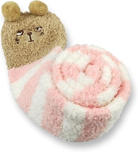Cute Animal Coral Fleece Winter Warm Soft Thigh High Long Striped Socks 2 Pairs (Pink Piggy & Red Bear) in Saudi Arabia