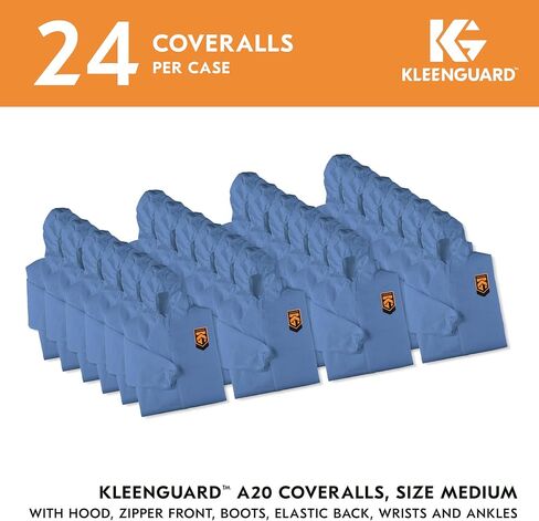 أغطية حماية الجسيمات من KLEENGUARD™ A20 قابلة للتنفس (58523)، سحاب أمامي، ظهر مرن، معصمين، كاحلين، قلنسوة وأحذية طويلة، أزرق، تصميم عاكس، كبير (الكمية 24) in Saudi Arabia