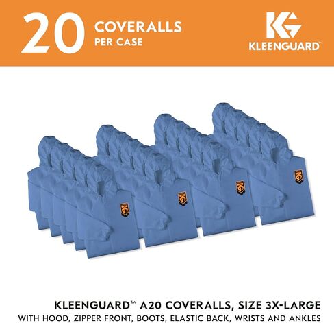 أغطية حماية الجسيمات من KLEENGUARD™ A20 قابلة للتنفس (58523)، سحاب أمامي، ظهر مرن، معصمين، كاحلين، قلنسوة وأحذية طويلة، أزرق، تصميم عاكس، كبير (الكمية 24) in Saudi Arabia