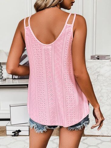 Zeagoo Flowy Tank Tops for Women Spaghetti Strap Eyelet Embroidery Loose Fit V Neck Sleeveless Casual Summer Tank Tops in Saudi Arabia