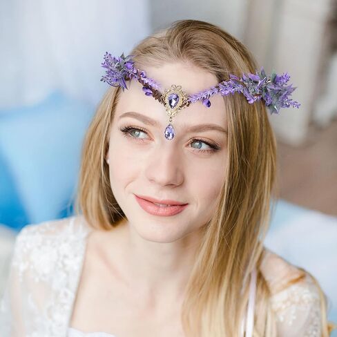 MOSTORY Woodland Fairy Flower Crown - Floral Elf Headpiece with Crystal V-shape Elven Tiara Wreath Boho Headband for Women Girl Renaissance Cosplay Halloween Christmas Party Wedding in Saudi Arabia