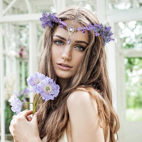 MOSTORY Woodland Fairy Flower Crown - Floral Elf Headpiece with Crystal V-shape Elven Tiara Wreath Boho Headband for Women Girl Renaissance Cosplay Halloween Christmas Party Wedding in Saudi Arabia
