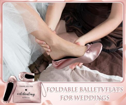 Cuffbow 12 Pairs Wedding Foldable Flats Dancing Shoes Rollable Ballet Flats Bulk Party Wedding Slippers Bridesmaids Guests in Saudi Arabia