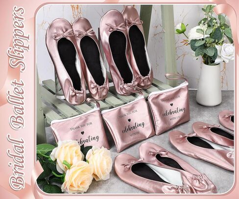 Cuffbow 12 Pairs Wedding Foldable Flats Dancing Shoes Rollable Ballet Flats Bulk Party Wedding Slippers Bridesmaids Guests in Saudi Arabia