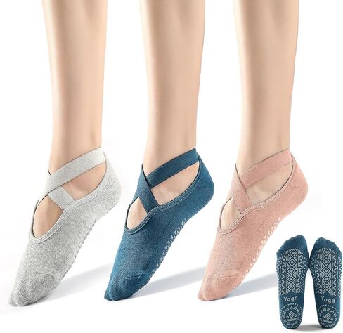 3 Pairs Yoga Socks for Women Non-Slip Grips, Pilates, Barre, Pregnancy, Dance, Hospital Socks. in Kuwait