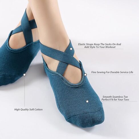 3 Pairs Yoga Socks for Women Non-Slip Grips, Pilates, Barre, Pregnancy, Dance, Hospital Socks. in Kuwait