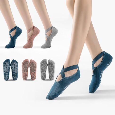3 Pairs Yoga Socks for Women Non-Slip Grips, Pilates, Barre, Pregnancy, Dance, Hospital Socks. in Kuwait