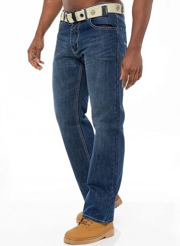 Enzo Mens Designer Jeans Loose Fit Free Belt Denim Pants Trousers All Waist Sizes in Saudi Arabia