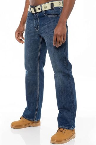 Enzo Mens Designer Jeans Loose Fit Free Belt Denim Pants Trousers All Waist Sizes in Saudi Arabia