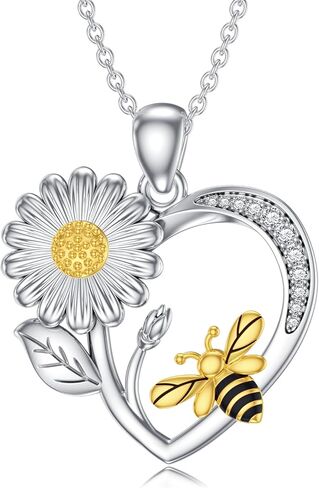 Bee Necklace for Women S925 Sterling Silver Bee Pendant Necklace Mother's Day Valentine's Day Christmas Jewelry Gifts for Mother Wife Daughter in Saudi Arabia