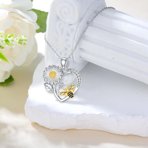 Bee Necklace for Women S925 Sterling Silver Bee Pendant Necklace Mother's Day Valentine's Day Christmas Jewelry Gifts for Mother Wife Daughter in Saudi Arabia
