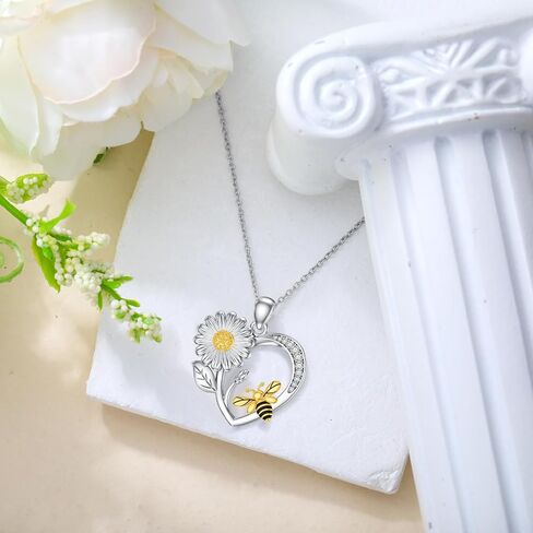 Bee Necklace for Women S925 Sterling Silver Bee Pendant Necklace Mother's Day Valentine's Day Christmas Jewelry Gifts for Mother Wife Daughter in Saudi Arabia