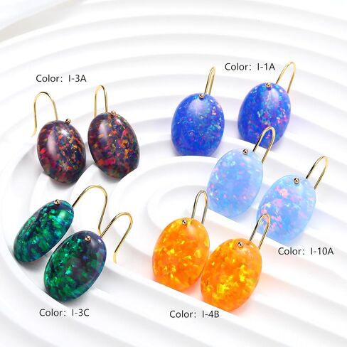 Opal Dangle Earrings for Women，Gorgeous 925 Sterling Silver 18K Yellow Gold Plated Dangly Earrings, Dangling Oval Earrings for Christmas Birthday Gifts in Saudi Arabia