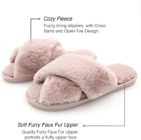 The Season Essentials U-slide Women’s Cross Band Soft Plush Fluffy Furry Fleece House Indoor or Outdoor Ladies’ Slide Slippers in Kuwait