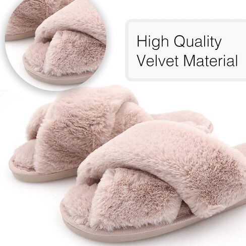 The Season Essentials U-slide Women’s Cross Band Soft Plush Fluffy Furry Fleece House Indoor or Outdoor Ladies’ Slide Slippers in Kuwait
