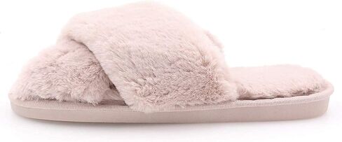 The Season Essentials U-slide Women’s Cross Band Soft Plush Fluffy Furry Fleece House Indoor or Outdoor Ladies’ Slide Slippers in Kuwait