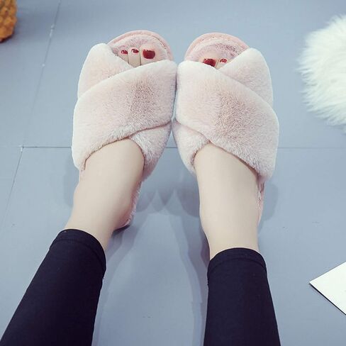 The Season Essentials U-slide Women’s Cross Band Soft Plush Fluffy Furry Fleece House Indoor or Outdoor Ladies’ Slide Slippers in Kuwait