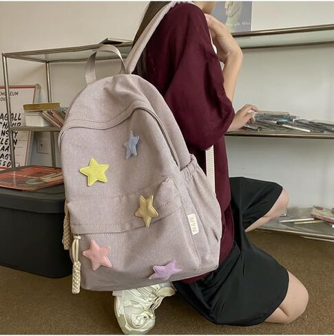 حقيبة ظهر MININAI Y2K الجمالية، حقيبة ظهر Preppy، حقيبة ظهر عصرية لطيفة على شكل نجمة، حقيبة ظهر للكمبيوتر المحمول للعودة إلى لوازم الكلية (أصفر، مقاس واحد) in Kuwait