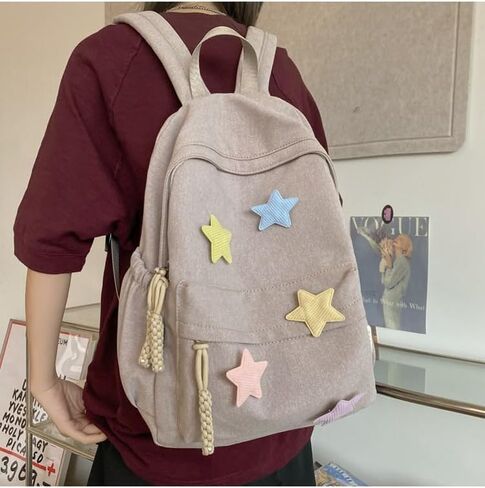 حقيبة ظهر MININAI Y2K الجمالية، حقيبة ظهر Preppy، حقيبة ظهر عصرية لطيفة على شكل نجمة، حقيبة ظهر للكمبيوتر المحمول للعودة إلى لوازم الكلية (أصفر، مقاس واحد) in Kuwait