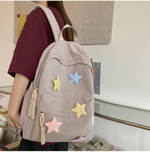 حقيبة ظهر MININAI Y2K الجمالية، حقيبة ظهر Preppy، حقيبة ظهر عصرية لطيفة على شكل نجمة، حقيبة ظهر للكمبيوتر المحمول للعودة إلى لوازم الكلية (أصفر، مقاس واحد) in Kuwait