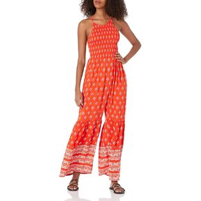 Angie Womens Women's Smocked Bodice Flare Leg Jumpsuit
