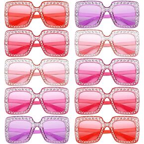Matcheck 10 Pack Women Sparkling Crystal Sunglasses Oversized Square Diamond Thick Frame Glasses Funky Girls Party Eyeswear