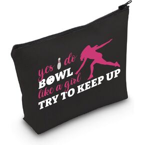 POFULL Bowling Gift Bowling Team Gift Yes I Do Bowl Like a Girl Try to Keep Up Cosmetic Bag Bowling Lover Gifts (Yes I Do Bowl bag)