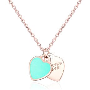 Double Heart Silver Necklace, Cute Dainty Love Pendant Necklaces for Women