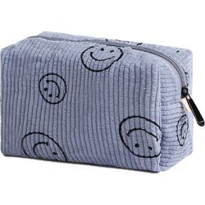 Cosmetic Bags for Women, Cute Smiling Makeup Bag, Corduroy Cosmetic Bag for Purse, Cute Makeup Pouch with Zipper, Small Travel bag Makeup Bag Organizer (Beige)
