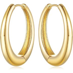 Hoop Earrings 14K Gold Earrings Large Gold Hoop Earrings Polished Gold Huggie Earrings Gold Hoop Earrings for Women Allergy-Safe Chunky Hoop Earrings 30mm*5.5mm