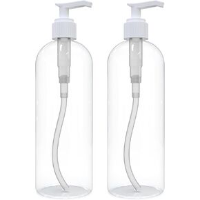 BRIGHTFROM Empty Lotion Pump Bottles, 16 OZ BPA-Free Refillable Plastic Containers, PETE1 Clear, Great for - Soap, Shampoo, Lotions, Liquid Body Soap, Creams and Massage Oil's - 2 PACK (Black)