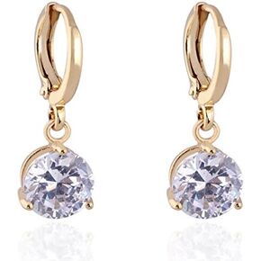 Round Crystal 18k Gold Plated Earrings Stud Women Jewelry Earnuts Gs0461