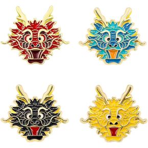 4pcs Dragon Head Brooch Pin Set Cartoon Dragon Animal Lapel Pin Chinese Zodiac Dragon Badges for Women Girls Clothing Decors Fashion Bag Hat Jacket Accessories
