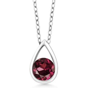 Gem Stone King 925 Sterling Silver 5MM Round Gemstone Birthstone Teardrop Pendant Necklace For Women with 18 Inch Silver Chain