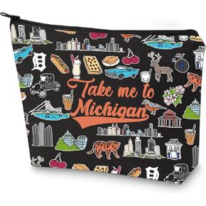 WZMPA Michigan State Travel Cosmetic Bag Michigan Souvenirs Gifts Take Me To Michigan Zipper Pouch Bag Michigan State Merchandise (To Michigan)
