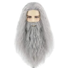 Men's Wig and Beard Dark Brown Wizard Wigs Halloween Costume Cosplay Party Wig