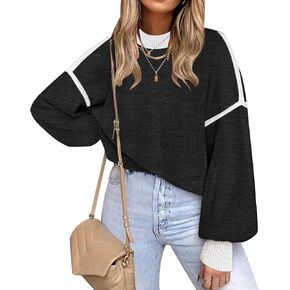 Fall Clothes for Women 2024 Trendy Fashion Oversized Sweaters Color Block Long Sleeve Knited Pullover Tops Winter Clothes