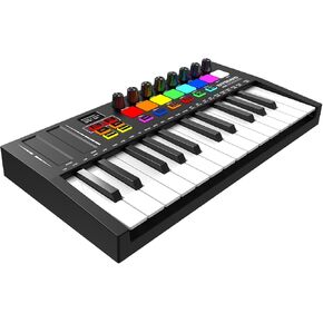 MIDI Keyboard Controller, 25 Key Rechargeable MIDI Keyboard with 8 Backlit Drum Pads, 8 Knobs, OLED Display, DAW Integration, MIDI Controller for Music Production
