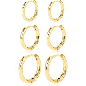 مجموعة أقراط دائرية ذهبية 14 قيراط مطلية بالذهب أقراط هوجي هوب مجوهرات مضادة للحساسية أقراط يومية للنساء والفتيات in Kuwait