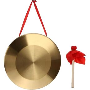 12.6 inch Gong Instrument, Tam Tam Gong Chinese Traditional Percussion Instrument Brass Gong, Chinese Gong, Copper Decorative Chau Gong with Universal Gong, Wooden Gong Mallet and Red Hanging Ribbon
