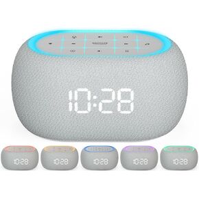 ANJANK Ultra Sound Machine Alarm Clock with 10w Bluetooth Speaker, 20 Relaxing Sounds, 7 Night Lights, 0-100% Dimmer/Sleep Timer/Volume Control, White Noise Machine for Kids Adults Sleeping, Bedroom