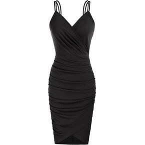 GRACE KARIN Women's Sexy Spaghetti Straps Cocktail Dresses for Wedding Guest Ruched V-Neck Bodycon Dress