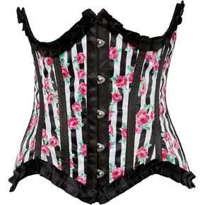 Daisy corsets Womens Top Drawer Steel Boned Striped Floral Underwire Curvy Cut Waist Cincher CorsetCorset