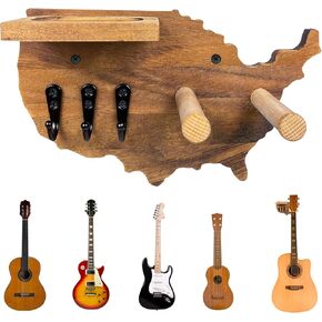Guitar stands Acoustic guitar stand, Walnut Wood Guitar Stand with Pick Holder and 3 Hooks, Suitable for Acoustic Guitar, Electric Guitar, Bass, Ukulele