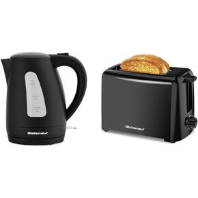 Elite Gourmet EKT8690 1.7L Electric Tea Kettle 1500W Hot Water Heater Boiler BPA-Free, Fast Boil & ECT1027B Cool Touch Toaster with 6 Temperature Settings & Extra Wide 1.25" Slots
