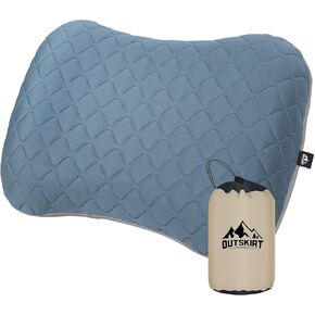 OUTSKIRT Inflatable Travel Pillow, 2-in-1 Camping Pillows for Sleeping, Ergonomic & Lightweight Small Backpacking Pillow for Travel, Hiking, Camping & Outdoor Activities, Blue