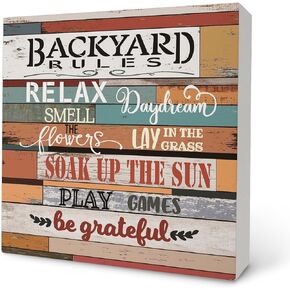 Knibeo Cabin Rules Wooden Sign - Cabin Decor, Rustic Cabin Wooden Box Sign 5x5, Log Cabin Decor, Woodland Decor, Rustic Bathroom Decor